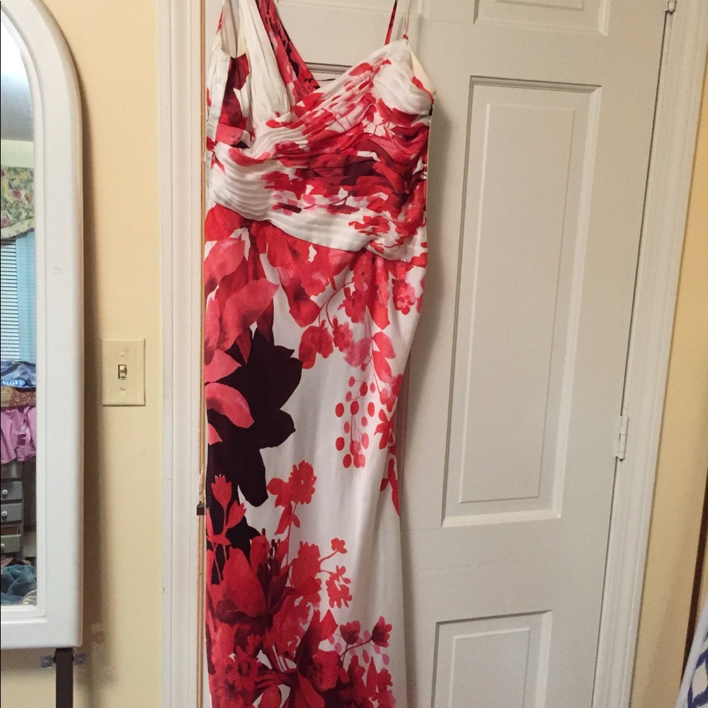 Long red floral dress